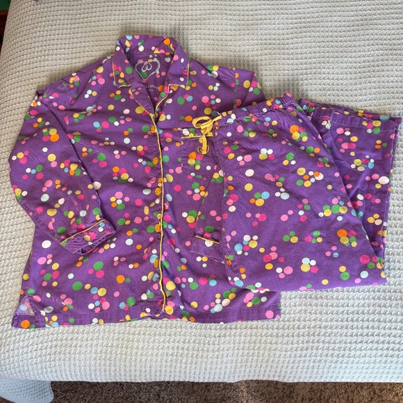 Vintage Victorias Secret Flannel Pajama Set Womens Medium Purple Polka Dot Y2K - Picture 1 of 13